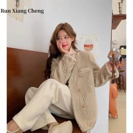 Women's Fur Faux Fur RUN XIANG CHENG Premium Fur Women's Coat Winter Thickened Loose Imitation Mink Fur Coat 231109