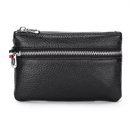 Wallets Fashion Wallet For Women Men Genuine Leather Short Zipper Coin Purse With Keychain Portable Holder Case Travel