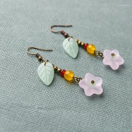 Dangle Earrings BOEYCJR Ethnic Vintage Stone Bead Fashion Jewellery Elegant Glass Flower Drop For Women Gift