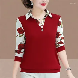 Women's Blouses Fashion Floral Printed Blouse Casual Polo-Neck Spring Autumn Long Sleeve Clothing Three-dimensional Decoration Shirt