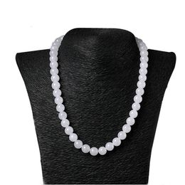 Chains Genuine Natural White HeTian Jade 10mm Bead Necklace 18" CertificationChains ChainsChains