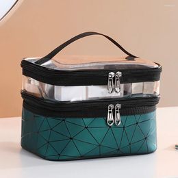 Makeup Brushes TPU Travel Wash Bag Double Layer Zipper Cosmetic Cases Diamond Lattice Transparent Waterproof Small Handbag For