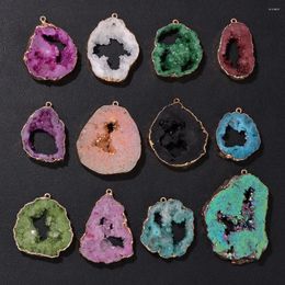 Pendant Necklaces 1 PCS Colourful Natural Quartz Geode Irregular Shape Gold Colour Plated Agat Slice Charm Pendants For Jewellery Necklace DIY