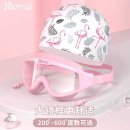 Goggles Women Printed Waterproof Swimming Goggles Caps Set Silicone Women Long Hair Large Swim Hat Men Natacion Diving Glasses Equipment P230408