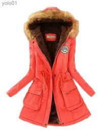 Women's Fur Faux Fur Winter Coat Women Watermelon Red S-3XL Add Lamb Fur Thick Cotton Coats 2023 Spring New Hooded Dstring Parkas Jackets FemininaL231109