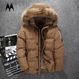 Men's Down Parkas Casual Down Jacket Mens Thick Fur Collar Parka Coat Winter Fleece Down Coats Men Outdoor Warm Parkas Fashion Clothing 231109