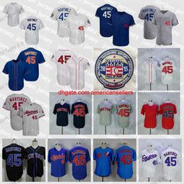 Baseball Jerseys 2015 Hall of Fame Vintage 45 Pedro Martinez HOF Blue White Montreal Red New Expos Me