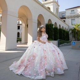 Luxury Pearls Beads Sweetheart Quinceanera Dress 2024 Flowers Appliques Birthday Prom Gowns Sweet 16 Dress Corset