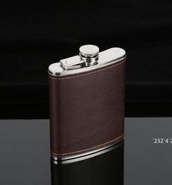 6oz Hip Flasks Leather Whiskey Flagon Leak Proof Stainless Steel Hip Flasks Outdoor Portable Wine Pot Pocket Flask LLB109577651055