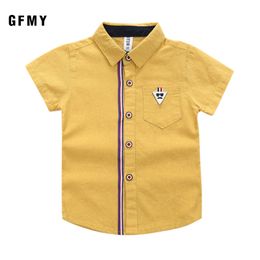 Kinderhemden GFMY Jungenhemd Sommer Streifen Revers Kurzarm Kinderhemd reine Baumwolle - Fashion Streifen Shorts Karohemd 230408