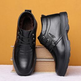 Boots Winter Men Business Leather Lace Up Casual Shoes Luxury Cotton Sneakers Keep Warm Snow Bota Masculina 231108