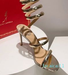 Rene caovilla Heel metallic-finish sandals stiletto heels leather Evening party shoes women high heeled Luxury Designers Ankle Wr