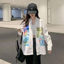 Women's Blouses 2023 Spring And Autumn Fashion Trend Oil Painting Style Cute Unique Printing Thin Loose Relaxed Oversize Shirt
