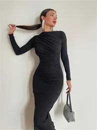 Casual Dresses WJFZQ Molid Long Sleeve Slim Prom Birthday Midi Fashion Robe Ladies Elegant Ruched Party Evening Dress For Women