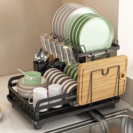 Dish Racks Foldable Kitchen Bowl Rack Dish Drying Rack with Drainboard Dish Utensil Holder And Knife Slots Holder for Kitchen Accessories 231109