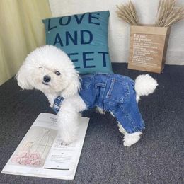 Dog Apparel Spring Clothes Denim Jeans Jumpsuit Coat Jacket Boy Girl Clothing Couple Pet Outfit Puppy Costume Overalls