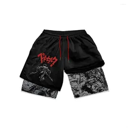 Men's Shorts Y2K Pants Mens Japanese Harajuku Gothic Anime Print 2 In 1 Double Layer Casual Sports Men Basketball