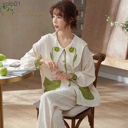 Women's Sleepwear Spring Autumn Woven Elegant Women's Pajama Sets Girl Pyjamas Lapel Chic Sleepwear Loungewear Pijama jer Nightwear Fashion SuitL231109