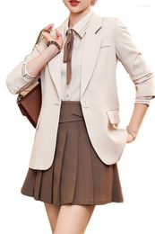 Women's Suits Lenshin Women Elegant Jacket Full Sleeve Blazer Fashion Office Lady Casual White Coat Outwear Single Breasted Formal Tops