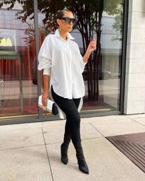 Women's Blouses RMSFE 2023 Spring Women Fashion Casual Solid Colour Loose Lapel Front Short Back Long Sleeve Shirt