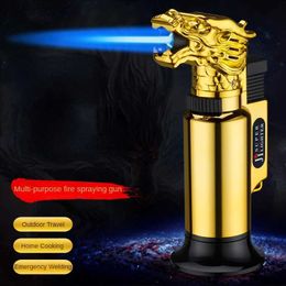 Lighters Welding Torch Lighter Dragon Jet Gun Ignition Butane Cigar Candle No Gas Stove Gadgets Household Outdoors Flamethrower Men