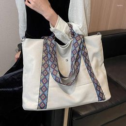 Evening Bags Autumn Women Commuting Canvas Handbag Vintage Printed Strap Tote Bag Large Capacity Crossbody 2023 Solid Travel Shoulder