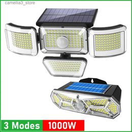 Solar Wall Lights 1000W Solar Lights Outdoor 278 LED 4 Adjustable Heads Solar Flood Lights IP67 Waterproof Wall Lights for Garage Garden Yard Q231109