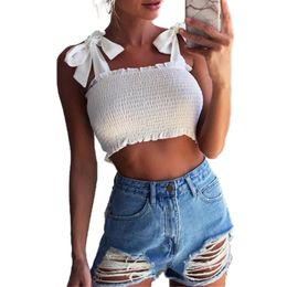 Women's Tanks & Camis Bow Camisole Summer Fashion Sexy Pleated Lace Up Solid Color Fold Casual Short TopsWomen's