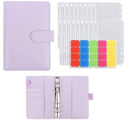 Gift Wrap PPYY-A6 PU Leather Binder Cover Pink File Pocket Loose-Leaf Folder 6-Ring PVC Budget Envelope B