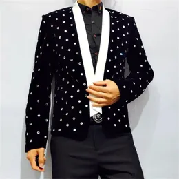 Men's Suits Korean Slim Fit Blazers Men Suit Jackets Coat Casual Stand Collar Contrast Colour Cardigan Diamond Embedding Performance Black