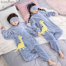 Pyjamas Girls Pyjamas Sets Boy Pyjamas Children Thick Warm Flannel Dinosaur Kids Sleepwear Winter Girl Home Suit Jumpsuits Twins ClothesL231109