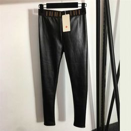 FF fendyity Black Leather Hot Pants Womens Fashion Plush Trousers Winter Warm Tight Pants