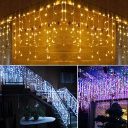 Christmas lights String Glowing Small Icicle Lights Indoor Outdoor Decoration Curtains LED Waterfall Star Fairy Light Waterproof LL