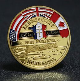 Arts and Crafts German World War II Normandy Landing Maple Leaf 1944 Gold Plated commemorative coin