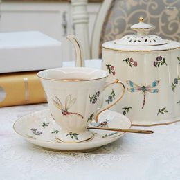 Mugs Ceramic Coffee Pot Cup Dragonfly Bee Butterfly Afternoon Tea Set Saucer English Teapot