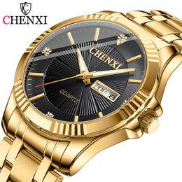 CHENXI Mens Womens Watches Classic Stainless Steel Quartz Watch Fashion Golden Men Waterproof Business Wristwatch