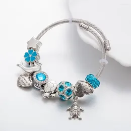 Charm Bracelets Freely Adjustable Size High Quality Sweet Blue Beach Ocean Series Beads & Bangles For Women Vintage Jewelry