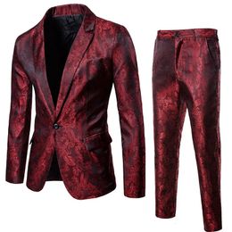 Men's Suits Blazers Men Classic Jacquard Suit 2 Piece Set Spring and Summer Fashion Men's Dance Party Luxury Tuxedo Dress Size XXXXL-S 231109