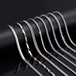Men's Titanium Steel Box Chain Necklace Flat Snake Chain Keel Chain Water Wave Chain Stainless Steel Clavicle Chain Jewelry Gift