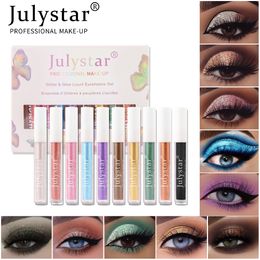 Julystar 10-color Pearl matte Liquid Eyeshadow European and American cross border Makeup Glitter Eye Shadow liquid set