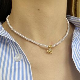 Pendant Necklaces Beautiful Flower Imitation Pearl Necklace For Women Collars Stainless Steeel Clasp Gold Colour