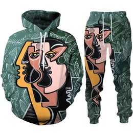 Men and Women 3D Printed Abstract Face Couple Party Casual Clothing Wolf Fashion Sweatshirt Hoodies and Trousers Exercise Suit 006