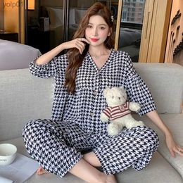 Women's Sleepwear 2023 New Cotton Silk Summer Pyjamas Suit Plus Size Loose Ladies Home Clothes Two-piece Casual Style ThinL231109