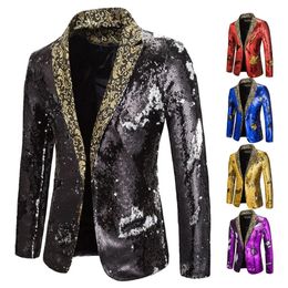 Mens Suits Blazers Suit Shiny twotone sequin shawl Collar suit Wedding Groom Singer Dance Sequin Jacket DJ Club Stage 231109