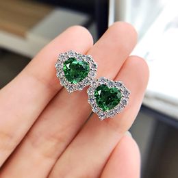 Lovers Heart Emerald Diamond Stud Earring 925 Sterling Silver Dangle Engagement Wedding Earrings for women Bridal Party Jewellery Gift