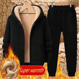 Men's Tracksuits Men's Casual Tracksuit Sets Men Lamb Cashmere Winter Wool Hooded Sweatshirt Thick Warm Sportswear Male Suit Two Piece Set 231109