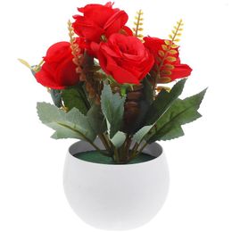 Decorative Flowers Fake Potted Bonsai Desktop Artificial Flower Decor Plants In Pot Faux Rose