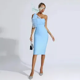 Party Dresses Sky Blue Homecoming Sexy One Shoulder Bodycon Prom Gowns Women Club Long Maxi Vestidos