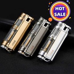 Lighters Flashlight Cigar Lighter Visible No Gas Window Windproof Portable Jet Butane Metal Turbo1300C Men's Widget