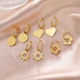 Hoop Earrings Stainless Steel Gothic Punk Cross Minimalist Heart Sun Fashion Pendants Charm For Women Jewelry Party Gifts